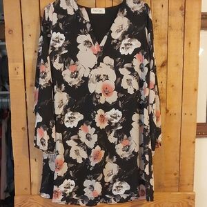 Peach Love Long Sleeve Black Dress